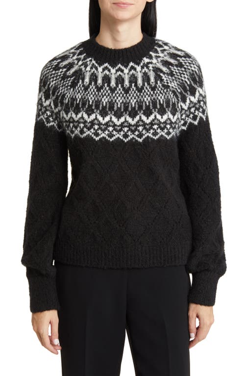 Fair Isle Pointelle Sweater in Black/Off White