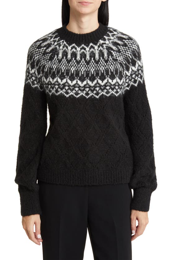 Wit & Wisdom Fair Isle Pointelle Sweater In Black/ Off White