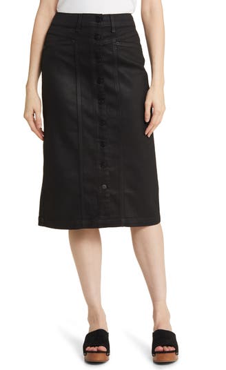 Coated denim shop pencil skirt