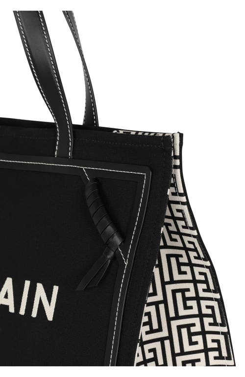 Balmain B-army Medium Shopper In Black And White Canvas And Leather In Ivory/black