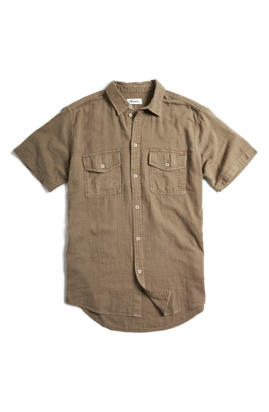 Shop Rowan Leeds Cotton Gauze Short Sleeve Button-up Shirt In Umber