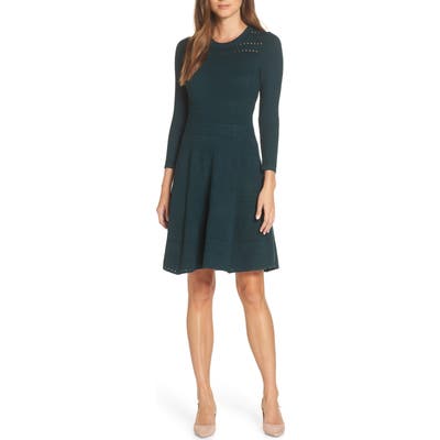 Eliza J Fit & Flare Sweater Dress, Green