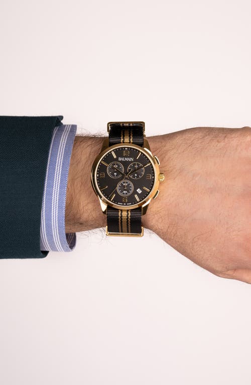 Balmain Watches Madrigal Chronograph Fabric Strap Watch, 42mm In Black Nato