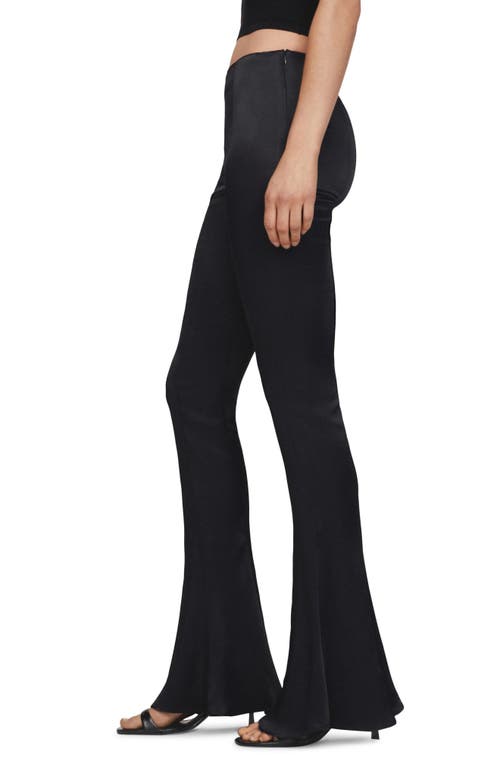 Shop Mango Low Rise Flare Satin Pants In Black