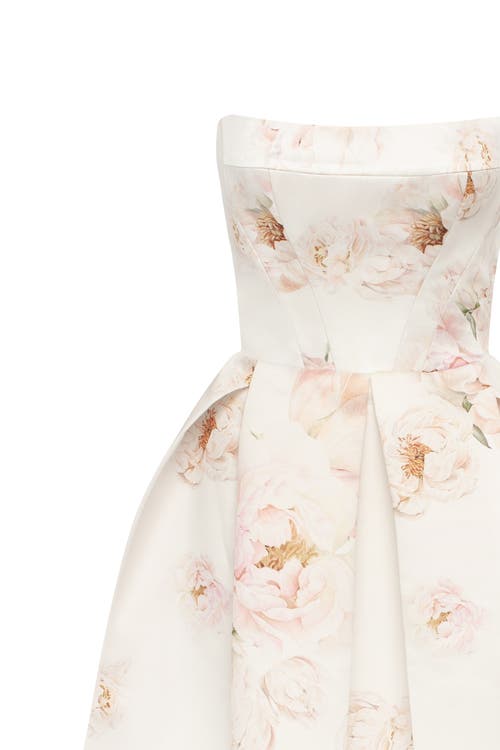 Shop Milla Strapless Midi Corset Dress With A Floral Print In Peony