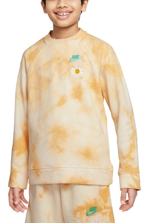 Shop Nike Kids' French Terry Embroidered Tie Dye Sweater In Sanded Gold/rush Pink