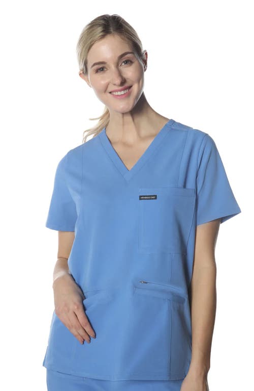 Shop Members Only Palermo 4-pocket Scrub Top In Ceil Blue