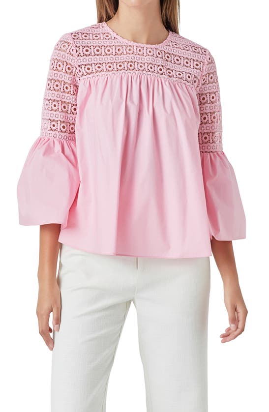 Shop Endless Rose Bell Sleeve Lace Poplin Blouse In Pink