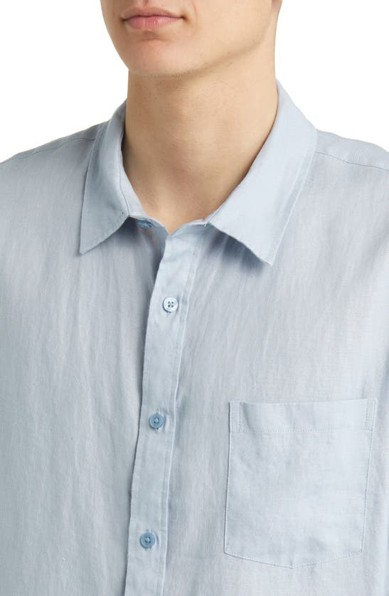 Classic Fit Short Sleeve Linen Shirt In Dark Oxford