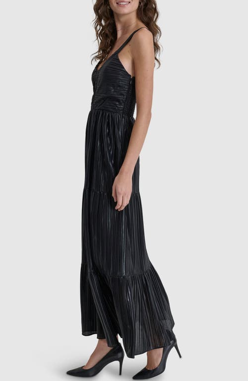 Shop Dkny Foil Plissé Sleeveless Maxi Dress In Black