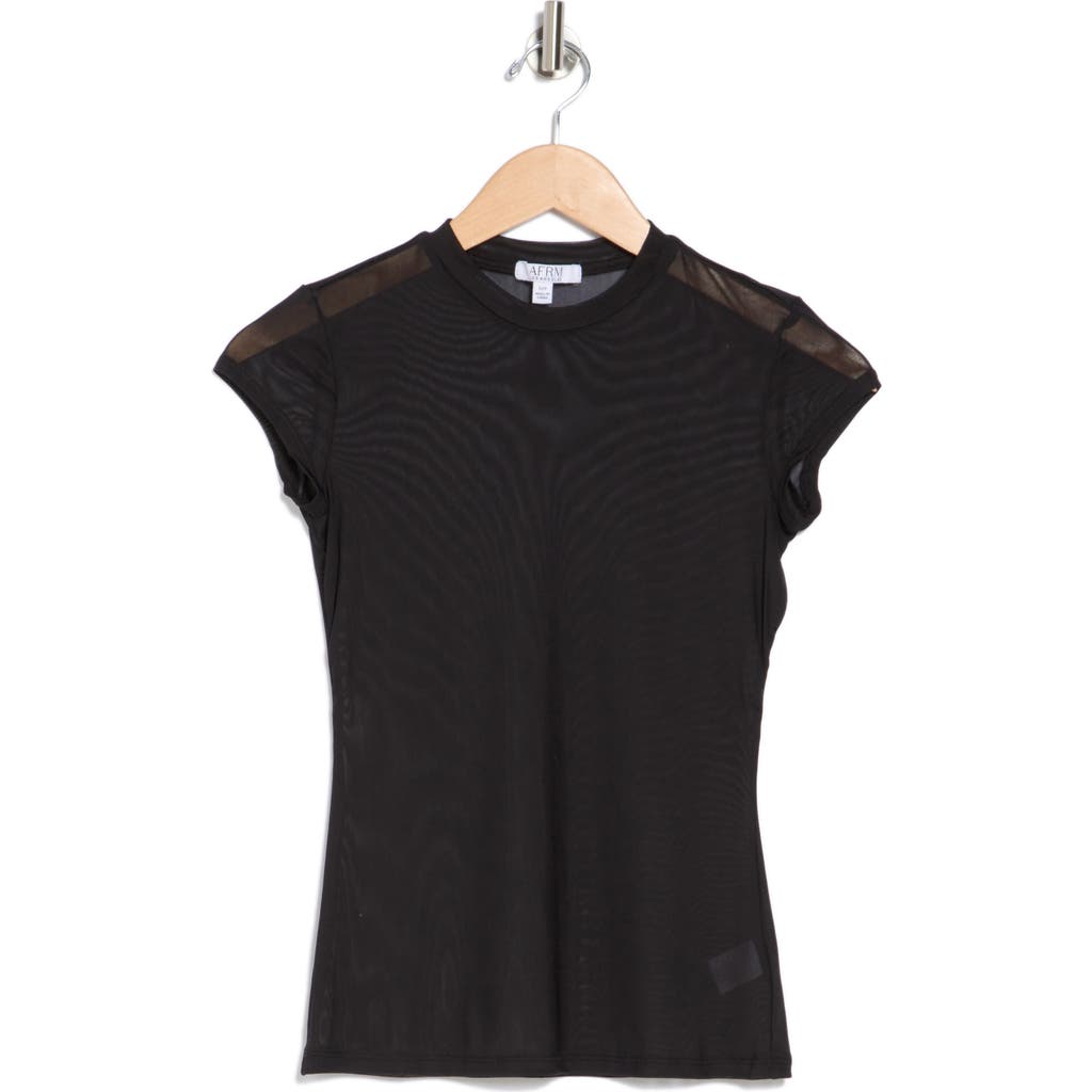 Afrm Los Angeles Guiza Short Sleeve Mesh Top In Noir