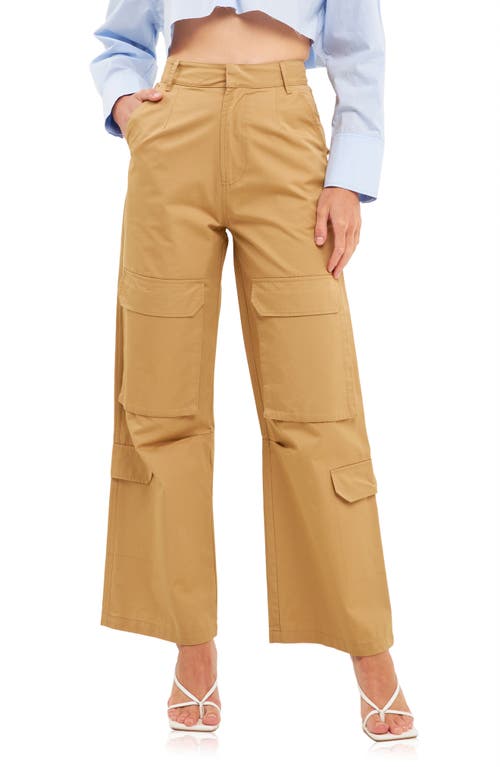 English Factory Wide Leg Cargo Pants in Camel at Nordstrom, Size Small