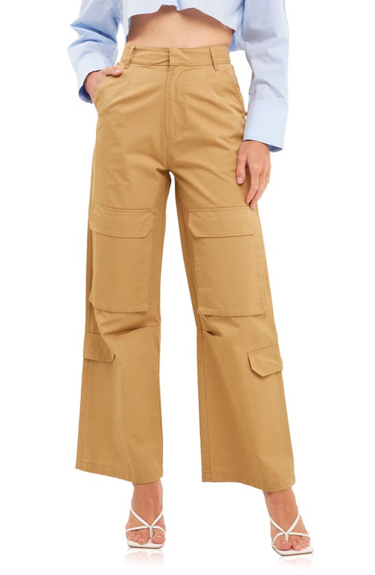 English Factory Wide Leg Cargo Pants In Camel