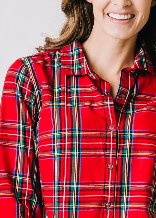 Shop Hope & Henry Womens' Poplin Classic Fit Shirt In Red Holiday Tartan