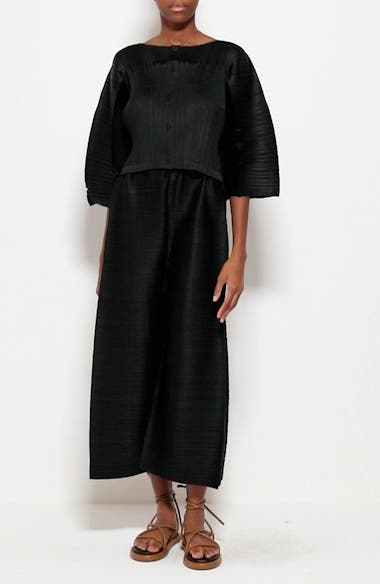 Pleats Please Issey Miyake Route Pleated Crop Wide Leg Pants