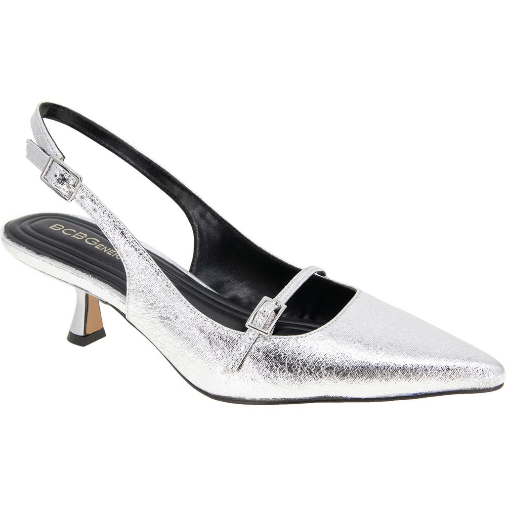 Bcbgeneration Gn246640 Womens Adjustable Manmade Slingback Heels In Silver
