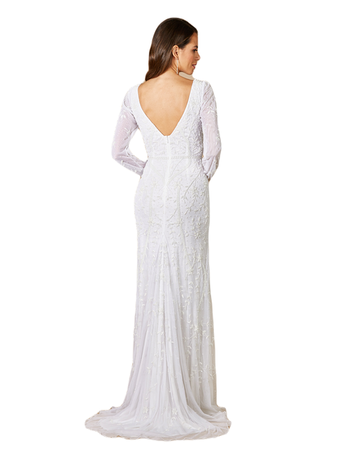 Shop Lara New York Gigi Romantic Long Sleeve Wedding Dress In Ivory