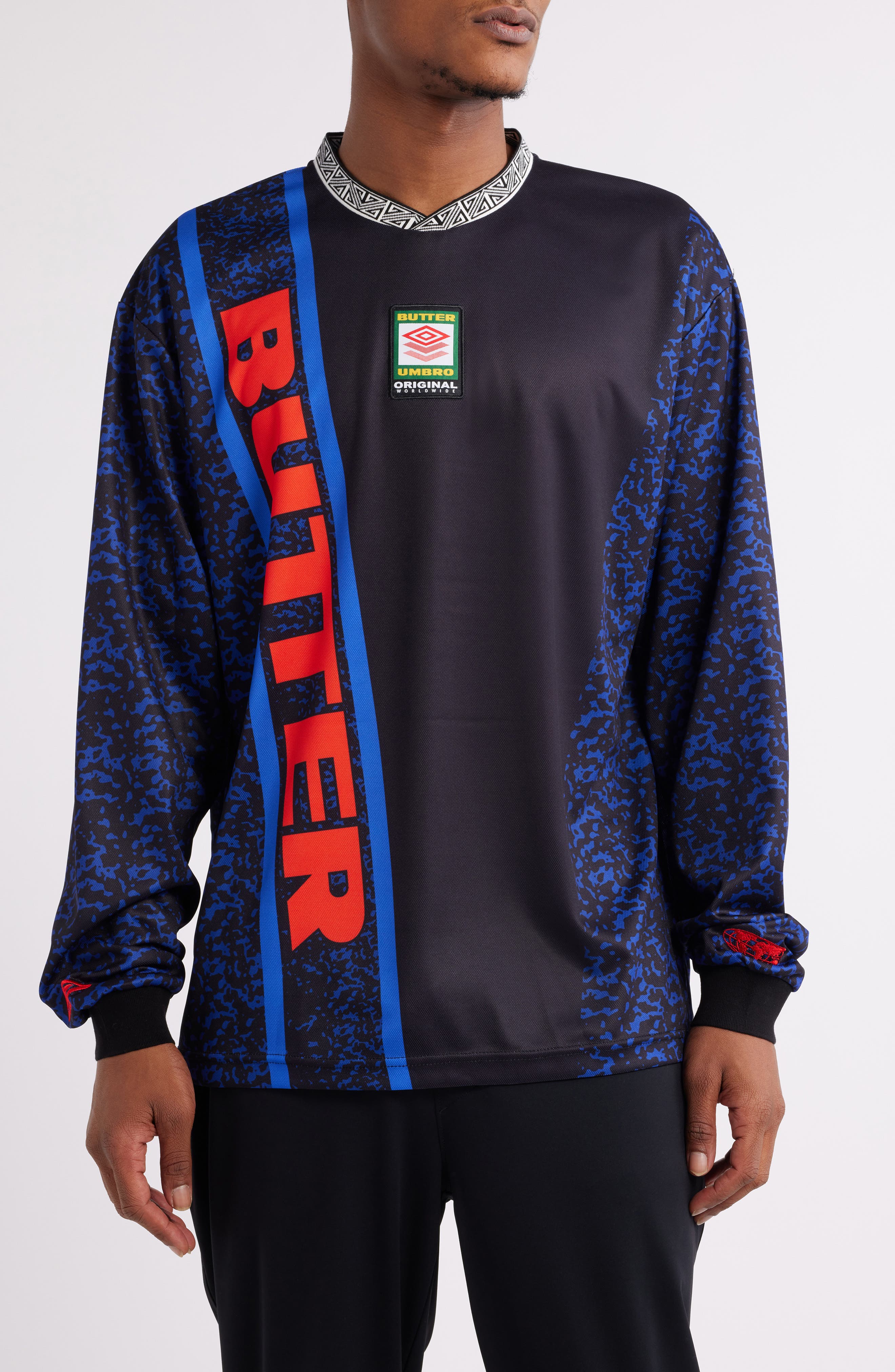 Butter Goods x Umbro Goalie Long Sleeve Soccer Jersey in Black /Blue 