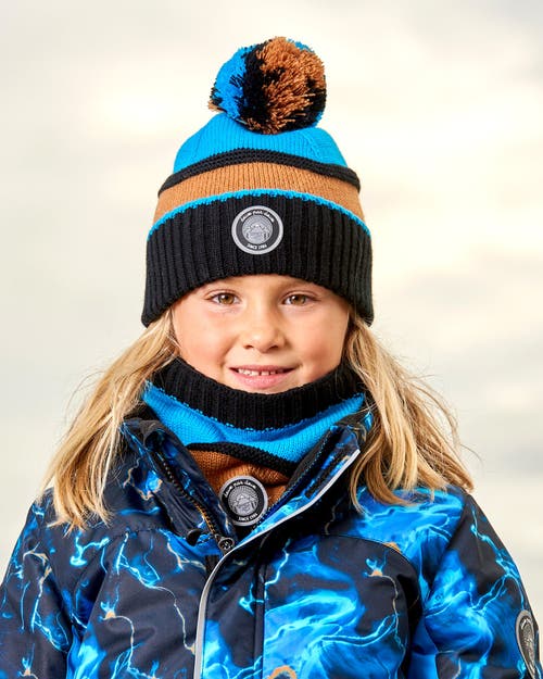 Shop Deux Par Deux Boy's Knit Hat Blue, Black And Spice In Color Block