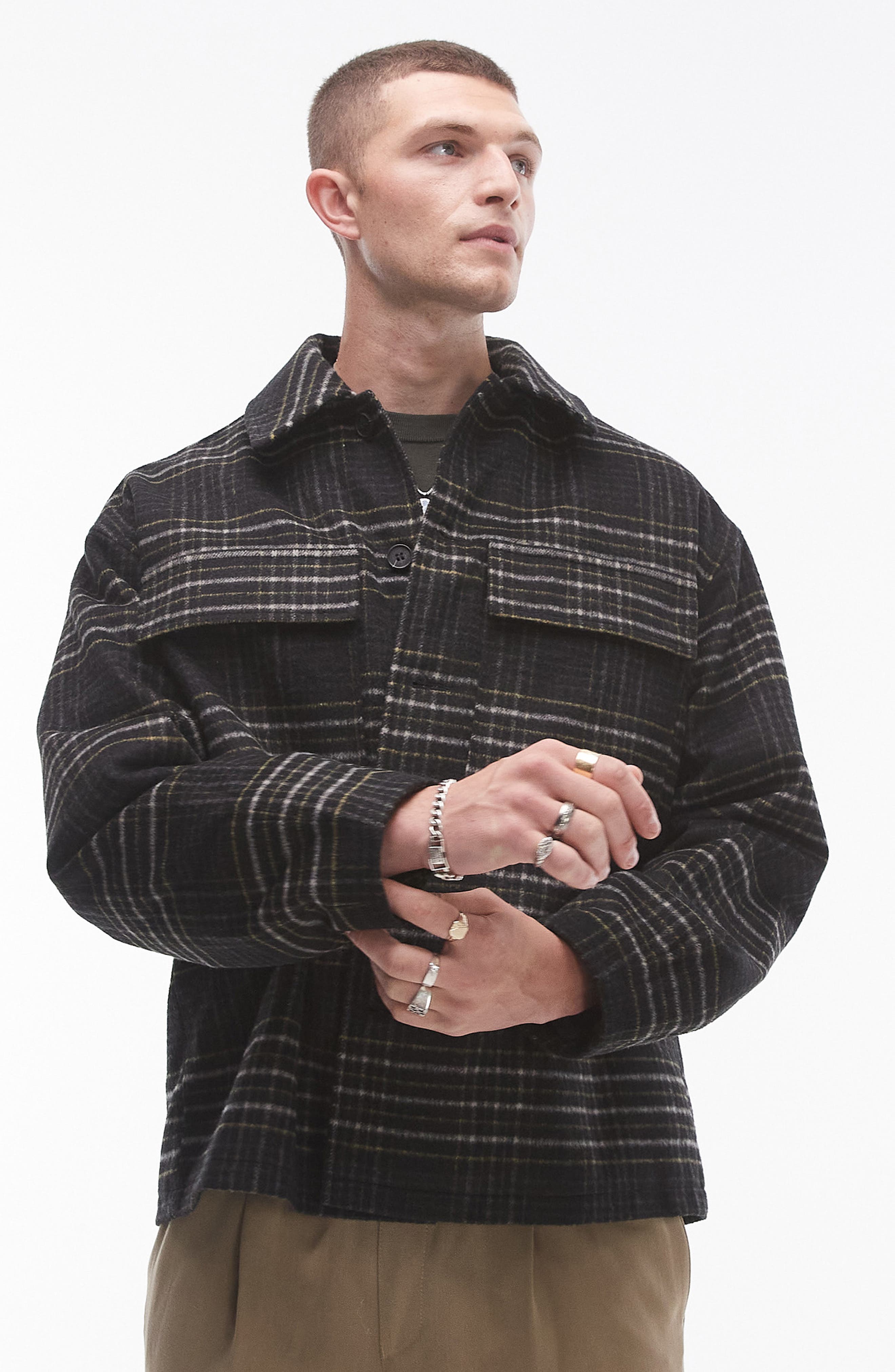 Topman Check Shacket in Navy 