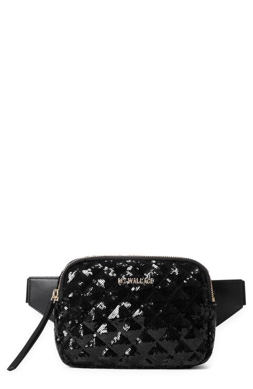 Madison Quilted Sequin Belt Bag in Black Sequin