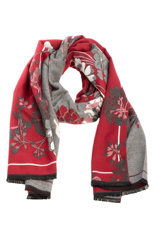 Saachi Floral Reversible Scarf In Grey/red/pink