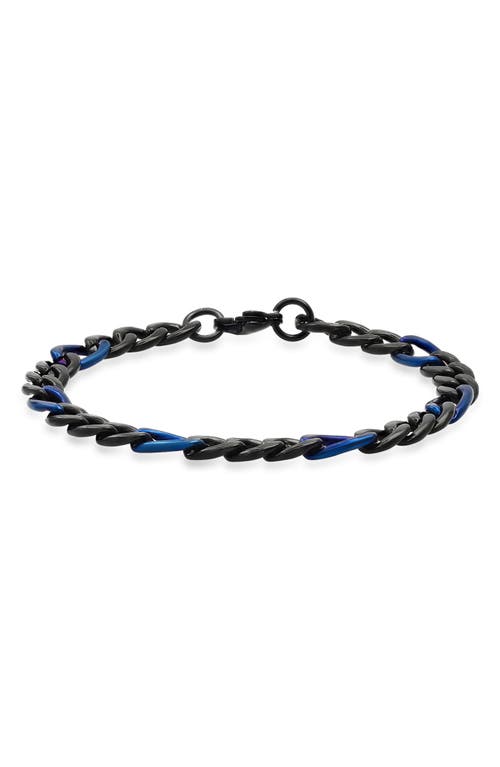 Shop Hmy Jewelry 18k Gold Plated Stainless Steel Two-tone Figaro Chain Bracelet In Black/blue