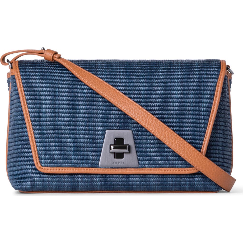 Akris Small Anouk Woven Raffia Crossbody Bag In 784 Denim/cuoio