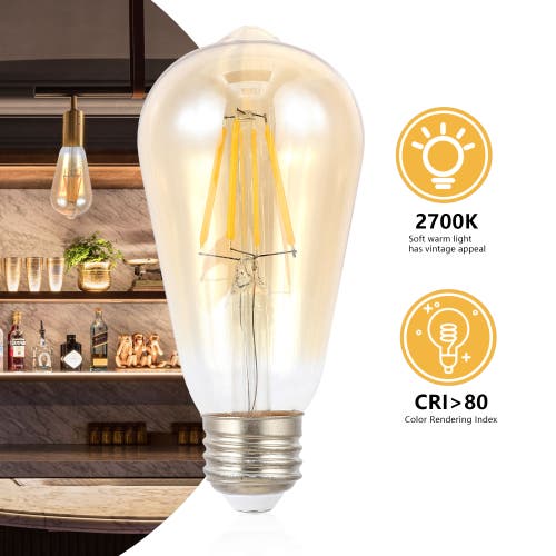 Jonathan Y Vintage Non-dimmable St58-4w Led Edison Bulbs With E26 Base, 80+ Cri, Warm White 2700k, 3 In Amber