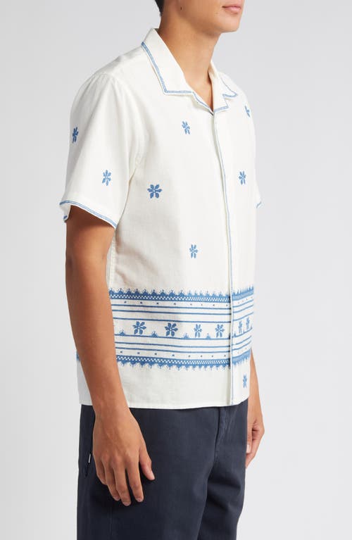 Shop Wax London Didcot Daisy Embroidered Cotton & Linen Button-up Shirt In Ecru/blue