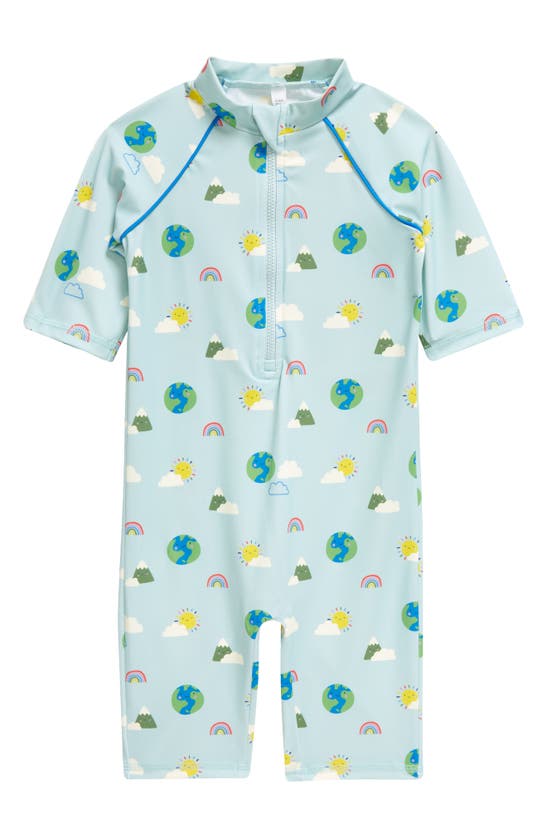 Mini Boden Babies' Kids' Print Long Sleeve One-piece Rashguard Swimsuit In Multi Weather