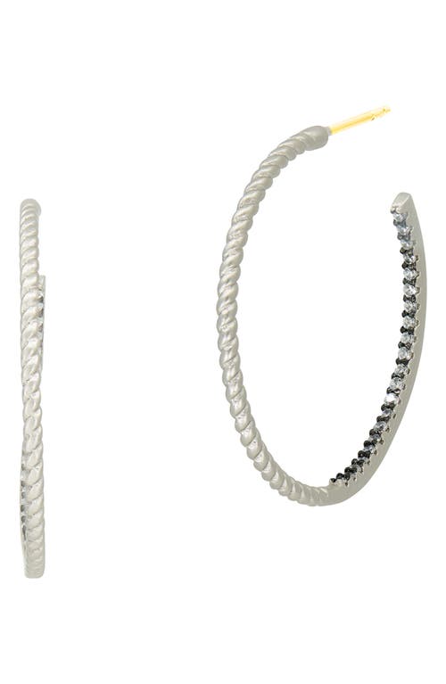 FREIDA ROTHMAN Twisted Cable and Pavé Cubic Zirconia Hoop Earrings in Silver/Black at Nordstrom