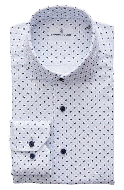 4Flex Slim Fit Floral Medallion Knit Button-Up Shirt in Light Pastel Blue
