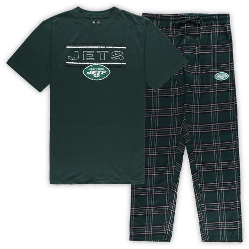 Men's Concepts Sport Green/Black New York Jets Big & Tall Flannel Sleep Set