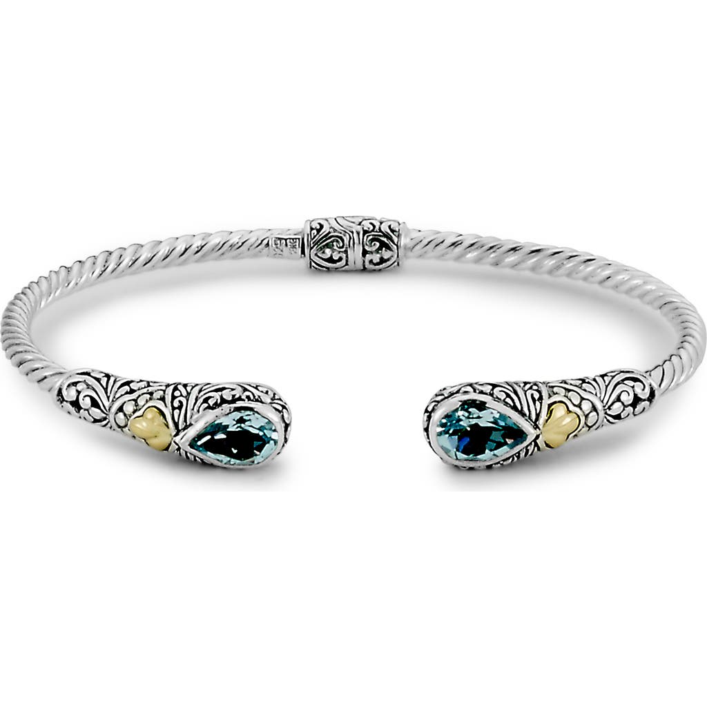 Samuel B. 18k Yellow Gold & Sterling Silver Blue Topaz Bangle Bracelet In Blue