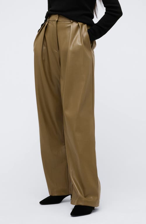 Kenneth Cole High Rise Pleated Faux Leather Pants In Wheatgrass