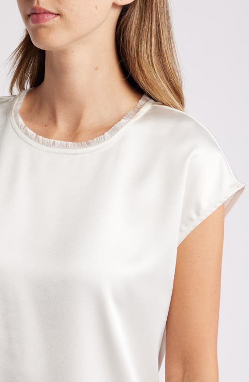 Shop Tahari Asl Fringe Neck Satin Top In Ivory