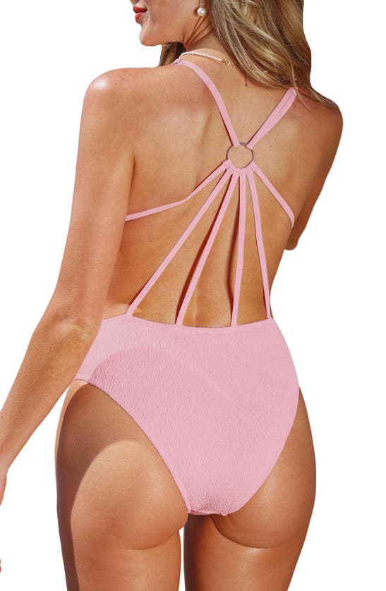 Shop Cupshe Strappy Back Textured One-piece Swimsuit In Pink Multi