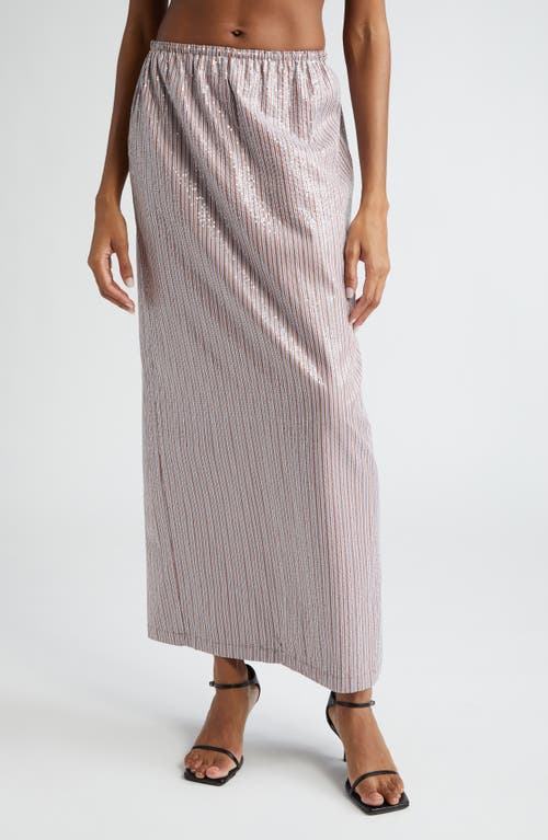 Saks Potts Livia Sequin Stripe Cotton Skirt Brown at Nordstrom,