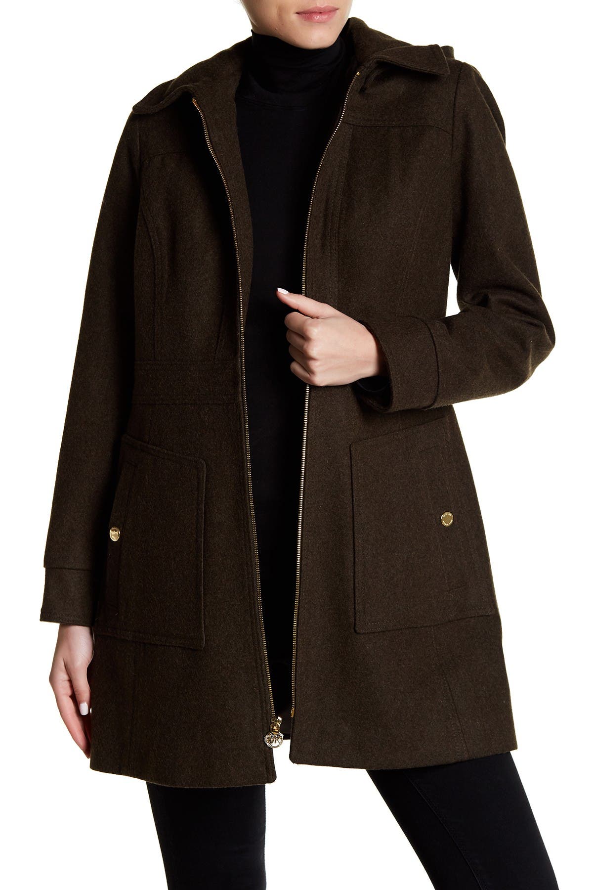 michael michael kors wool blend zip front coat