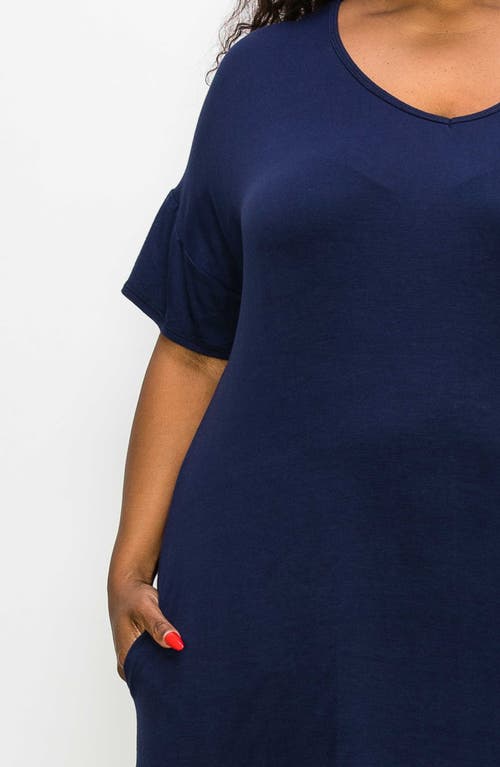 Shop L I V D Short Sleeve Jersey Maxi Dress In Navy