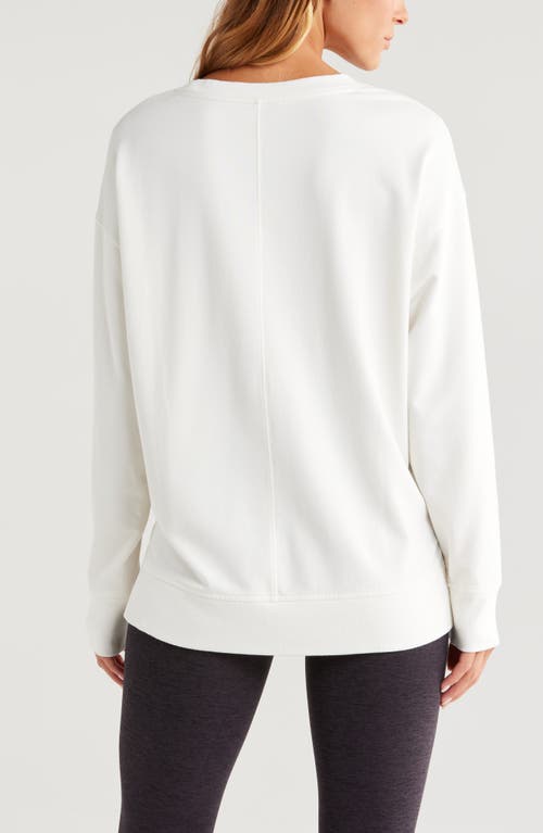 Shop Zella Luxe French Terry Sweatshirt In Ivory Egret