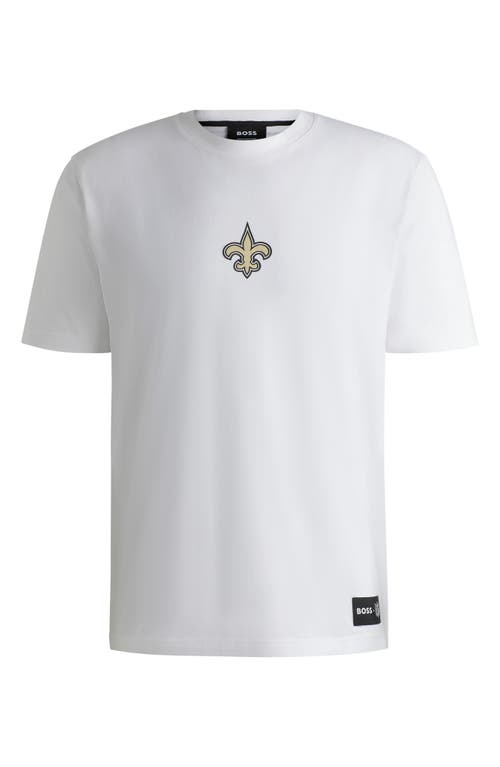 Shop Hugo Boss Boss X Nfl Stretch Cotton Graphic T-shirt In New Orleans Saints - White