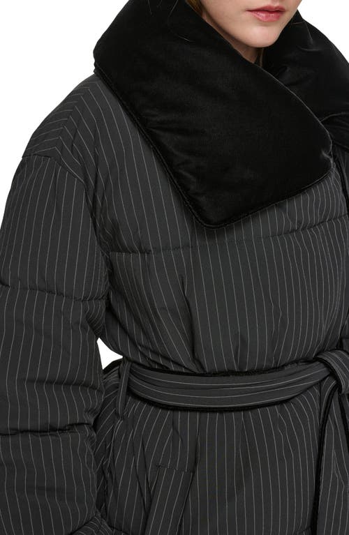 Andrew Marc Krithia Pinstripe Belted Puffer Coat In Black