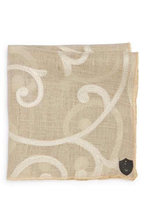 Paisley Linen Pocket Square in Beige/Gold