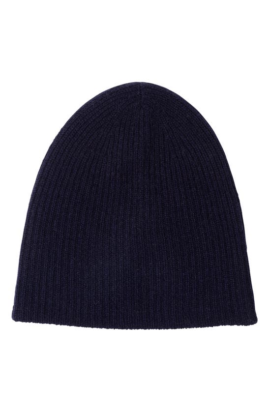 Amicale Cashmere Double Layer Rib Knit Hat In Navy