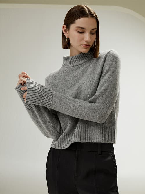 LILYSILK LILYSILK RIBBED COLLAR AND HEMLINE WOOL CASHMERE SWEATER