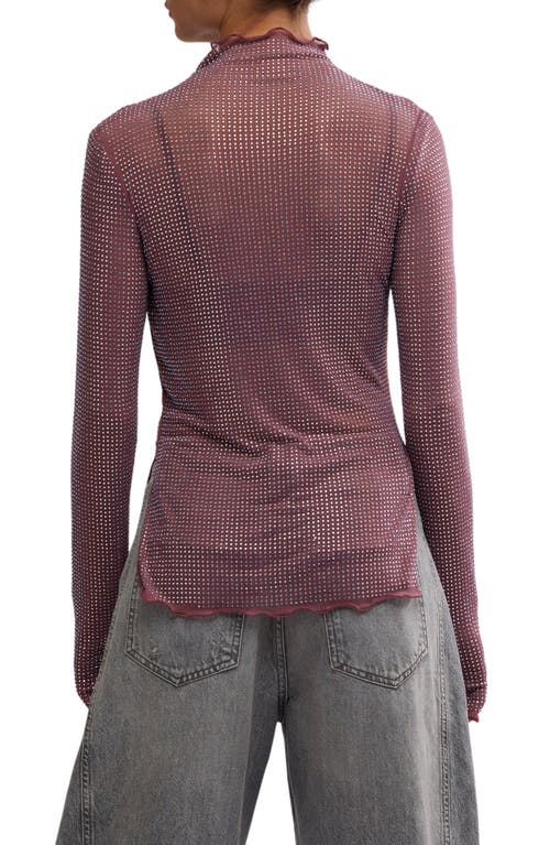 Shop Free People Dance All Night Crystal Embellished Sheer Long Sleeve Top In Mauve