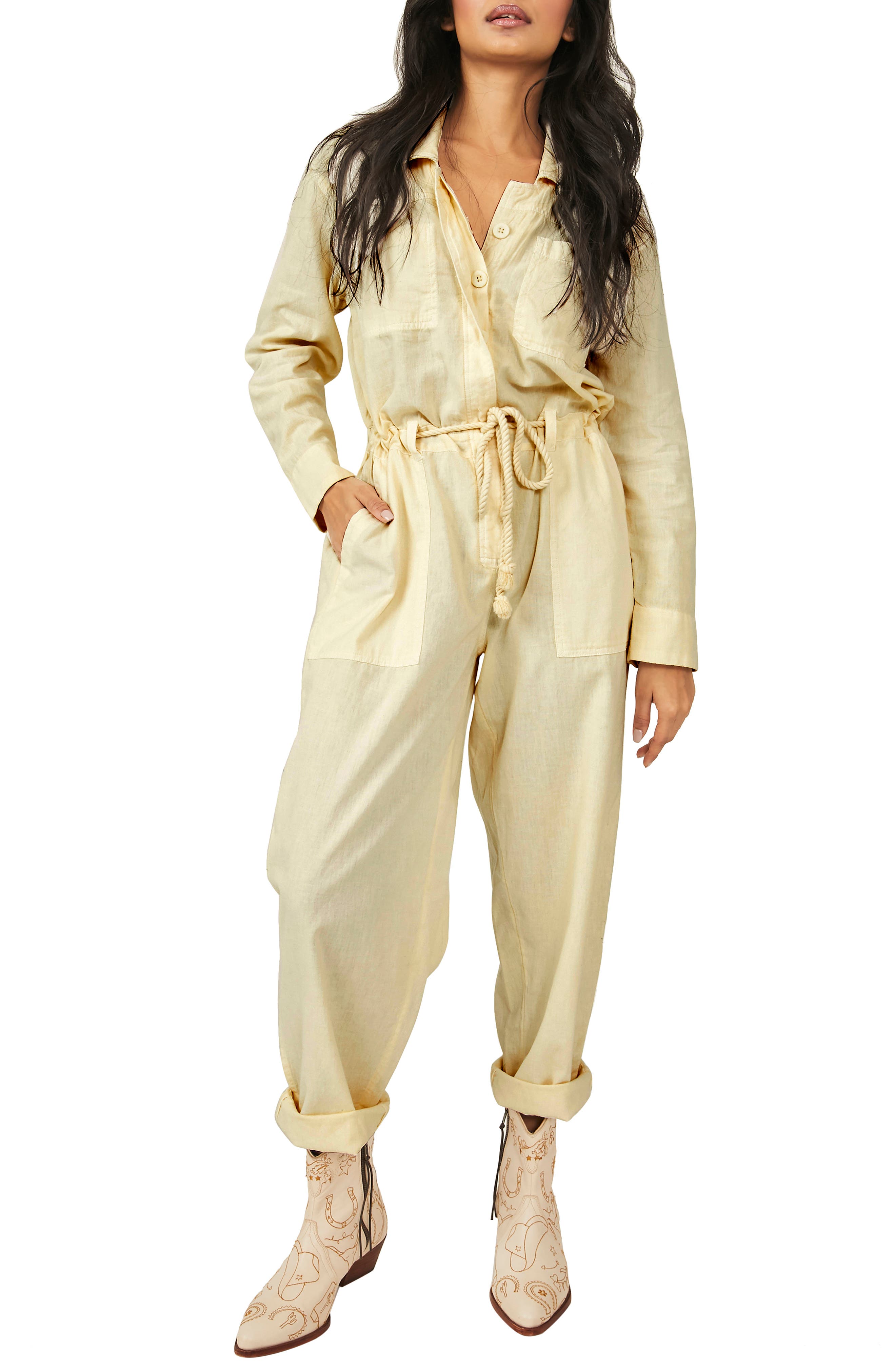 Free People Womens Not Your Baby Mixed-Media Jumpsuit 