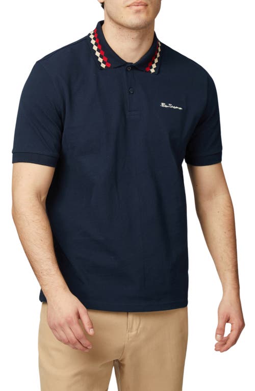 Shop Ben Sherman Diamond Collar Organic Cotton Piqué Polo In Dark Navy